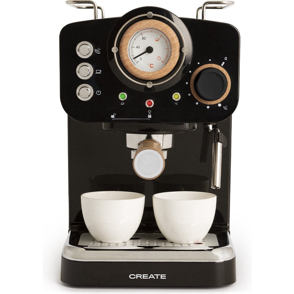 Create - Thera Retro Express Coffee Machine / Black & Natural Wood / 1100W
