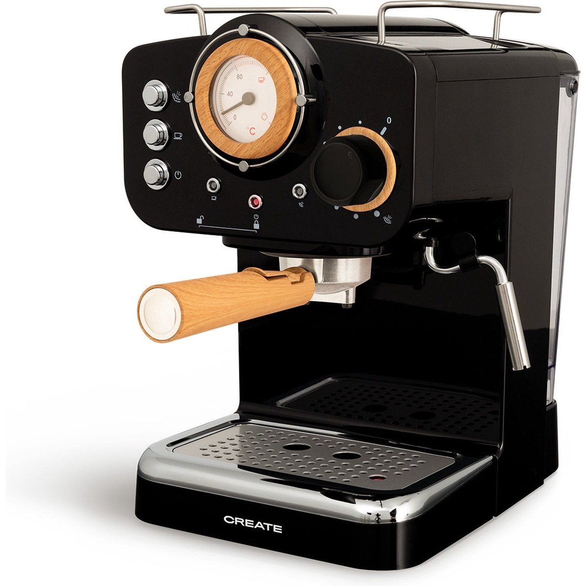 Create - Thera Retro Express Coffee Machine / Black & Natural Wood / 1100W