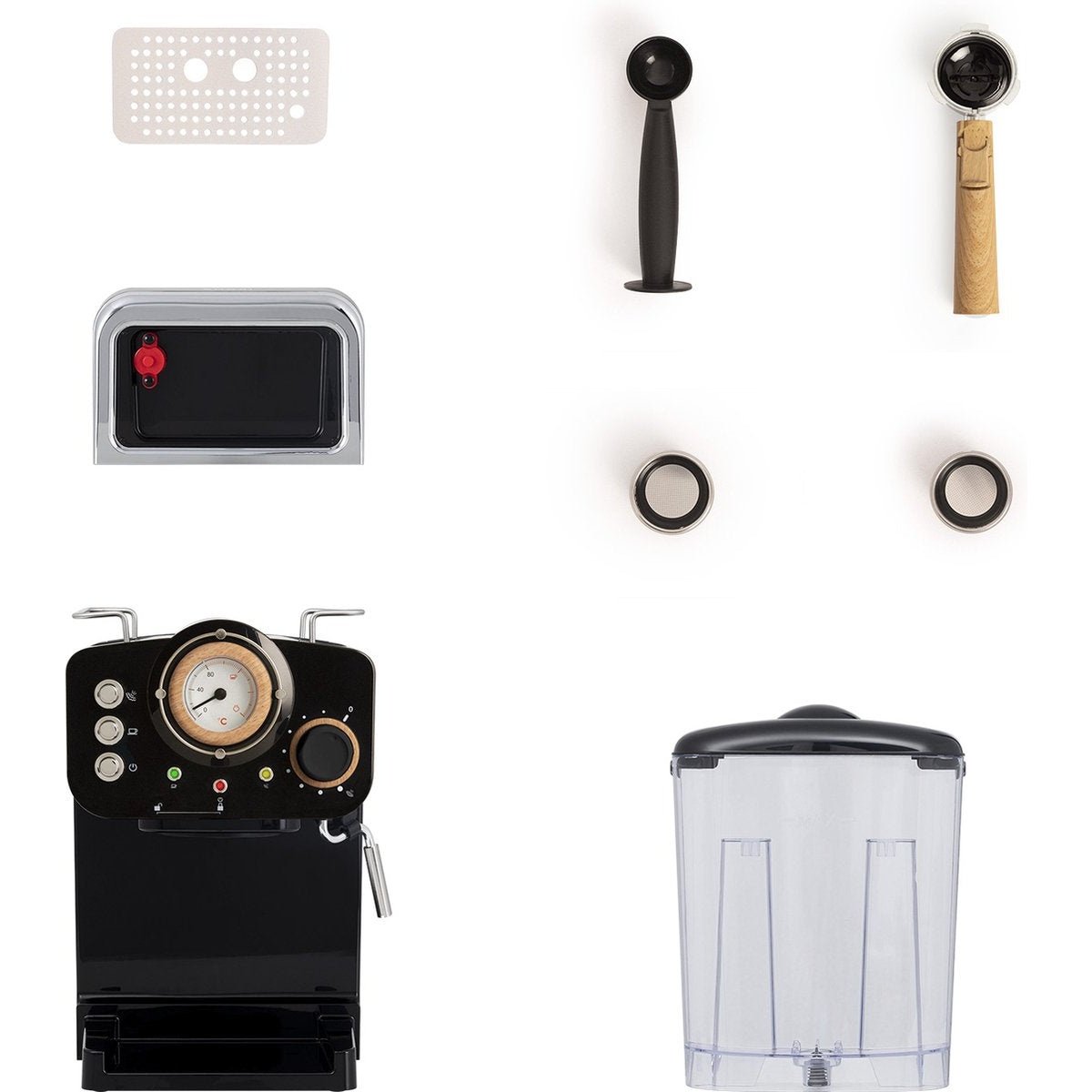 Create - Thera Retro Express Coffee Machine / Black & Natural Wood / 1100W