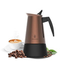 Discover the Cecotec Bronze Italian Coffee Maker, 300 ml capacity for 6 cups. Elegant steel design with safety valve and stainless steel filter. Perfect for all surfaces!