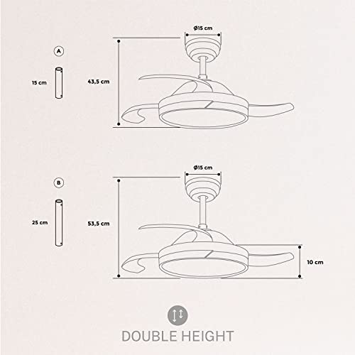 Create - Wind Clear Ceiling Fan with Light, 40W, Ø108cm, 6 Speeds, Retractable Blades, 3 Light Temperatures, Timer, Summer-Winter Mode