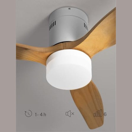 Create - Windcalm Ceiling Fan with Light, Natural Wood, 40W, Quiet, Ø132 cm, 6 Speeds, 3 Light Temperatures, Summer-Winter Mode