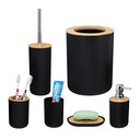 Relaxdays - 6 Piece Plastic Bamboo Bathroom Accessory Set, Black