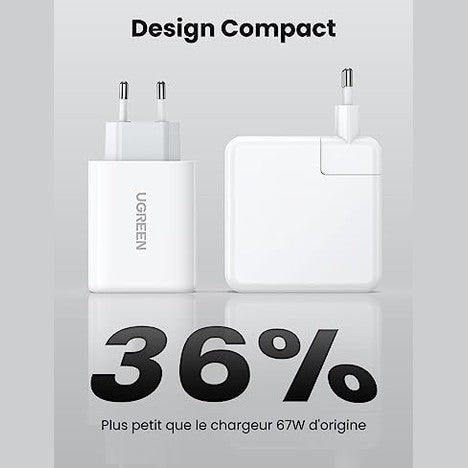 UGREEN - 65W USB C Fast Charger 3 Ports for iPhone, MacBook, Galaxy, Pixel White