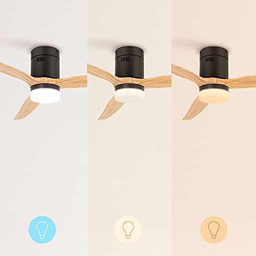 Create - Windcalm Ceiling Fan with Light, Natural Wood, Black, Remote Control, Summer-Winter Mode, 6 Speeds, 3 Light Temperatures, Timer, 40W, Ø132 cm