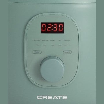 Create - 2L Sage Green Electric Rice Cooker, Programmable 24h, Steamer, Stew & Soup Maker, Keep Warm Function, 400W