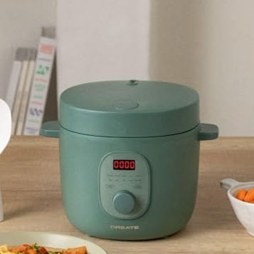 Create - 2L Sage Green Electric Rice Cooker, Programmable 24h, Steamer, Stew & Soup Maker, Keep Warm Function, 400W