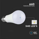 V-TAC - 8.5W E27 A60 LED Bulb, Warm White 3000K, Energy Efficient Replacement