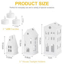 MeYuxg - Mini Light House Metal Candle Holder for Christmas, LED Lantern, White