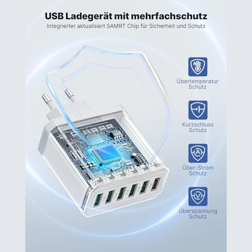 Tupneuf - 6-Port USB Charger with QC 3.0 Quick Charge for iPhone, iPad, Mobile Phones