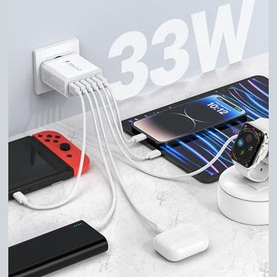 Tupneuf - 6-Port USB Charger with QC 3.0 Quick Charge for iPhone, iPad, Mobile Phones
