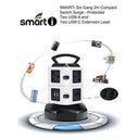 Smarti - Tower Extension Lead with 6 Outlets, 2 USB-C, Surge Protection