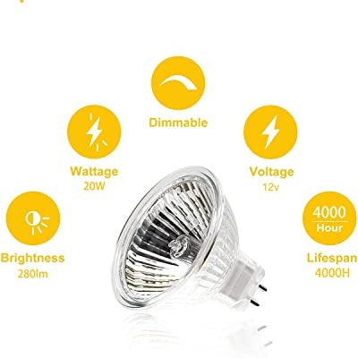 Simusi MR16 Halogen Spotlight Bulbs GU5.3 12V 20W, Dimmable Ceiling Light, 2700K Warm White, 2-Pin - 6 Pack