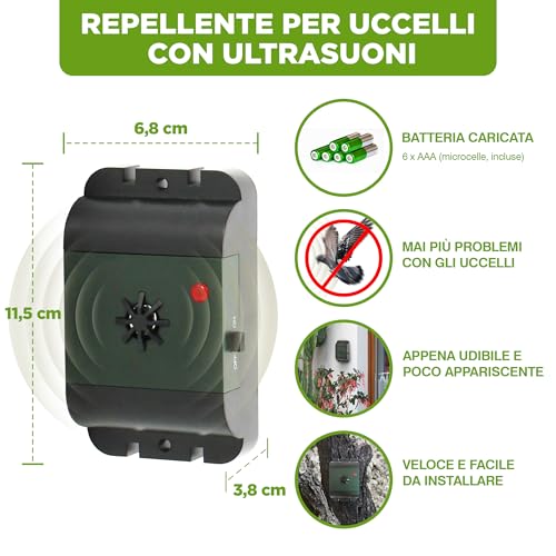 Isotronic - Ultrasonic Bird Repellent | Battery-Powered Deterrent for Balconies, Windows, and Trees | Pack of 2