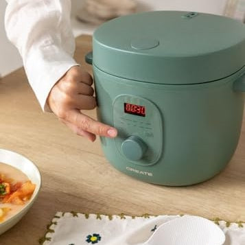 Create - 2L Sage Green Electric Rice Cooker, Programmable 24h, Steamer, Stew & Soup Maker, Keep Warm Function, 400W