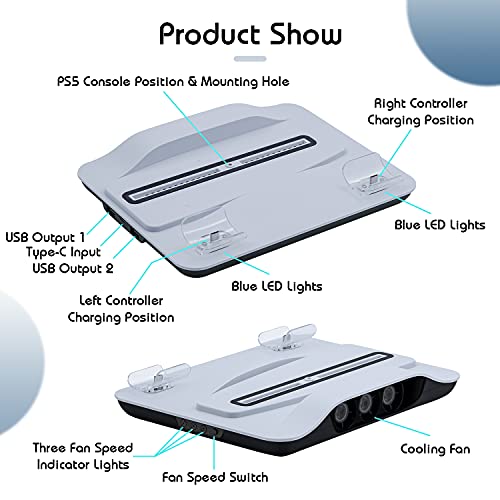Mcbazel - Vertical PS5 Console Cooling Charger Station with Dual Fast Charging Dock