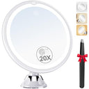 Upgrade your beauty routine with Auxmir's 20X magnifying mirror. Features light, suction cup, and tweezers. Perfect for home and travel.