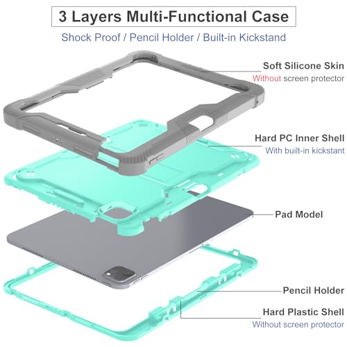 YOUULAR - Tablet Case for Apple iPad Pro 11 2024 with Built-in Stand, Green/Gray