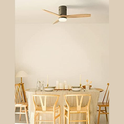 Create - Windcalm Ceiling Fan with Light, Natural Wood, Black, Remote Control, Summer-Winter Mode, 6 Speeds, 3 Light Temperatures, Timer, 40W, Ø132 cm