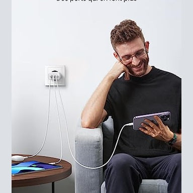 UGREEN - 65W USB C Fast Charger 3 Ports for iPhone, MacBook, Galaxy, Pixel White