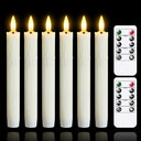 Ivory Flameless Flickering Taper Candles Set of 6 with Remote, 7.5"