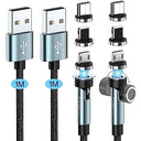 Kuulaa - 2-Pack 3FT 540° Rotating Magnetic Charging Cables, 3A Fast Charge & Data Transfer, Nylon-Braided