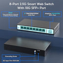 Sodola - 9 Port 2.5Gb Web Managed Switch, 8x2.5G Ports, 10G SFP+, Fanless