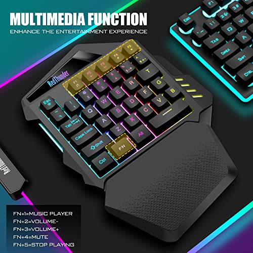 RedThunder G60 Wireless RGB Gaming Keyboard - One-Handed, 35-Key, Ergonomic with Non-Slip Hand Rest, Rechargeable 2000mAh, Compatible with PC, PS4, PS5, Xbox One