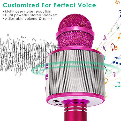 KIDWILL - Wireless Bluetooth Karaoke Microphone for Kids - Hot Pink