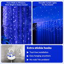 Hxweiye - 300LED Blue Fairy Curtain Lights, 9.8x9.8Ft, USB, 8 Modes, Timer