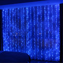 Transform your space with Hxweiye 300LED Blue Fairy Curtain Lights. Perfect for weddings, parties, and home decor. USB powered, 8 modes, and timer included.