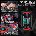 Crebeau - 10A Intelligent Car Battery Charger for 12V/24V Vehicles, Temp Compensation