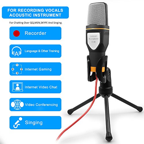 Exxelo - Studio Condenser Microphone with Holder Stand Clip for PC and Laptop Streaming