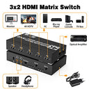Tendak - 4K HDMI Matrix 3x2 Switch with Optical SPDIF & IR Remote Control