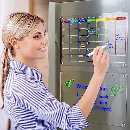 Magnetic Calendar - Set of 2 Acrylic Dry Erase Boards for Refrigerator, 16 x 12 Inches