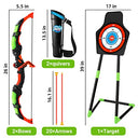 Own1one - LED Bow and Arrow Set for Kids, 20 Sucks, 2 Quivers, Target Disc