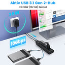 Rshttech - 10-Port USB 3.0 Hub, 10Gbps Transfer, Aluminium, 12V/3A Adapter