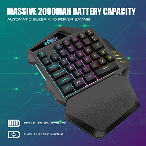 RedThunder G60 Wireless RGB Gaming Keyboard - One-Handed, 35-Key, Ergonomic with Non-Slip Hand Rest, Rechargeable 2000mAh, Compatible with PC, PS4, PS5, Xbox One