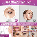 Auxmir - 20X Magnifying Lighted Vanity Mirror with Suction Cup & Tweezers