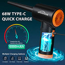 Whatook - Cordless Electric Air Blower, 3-Speed, 60000 RPM, Rechargeable Duster