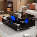 RWHOME Modern Coffee Table with LED and 2 Drawers - White