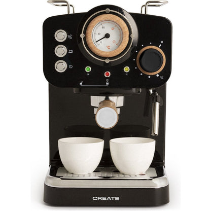Create - Thera Retro Express Coffee Machine / Black & Natural Wood / 1100W
