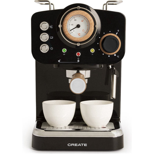 Create - Thera Retro Express Coffee Machine / Black & Natural Wood / 1100W