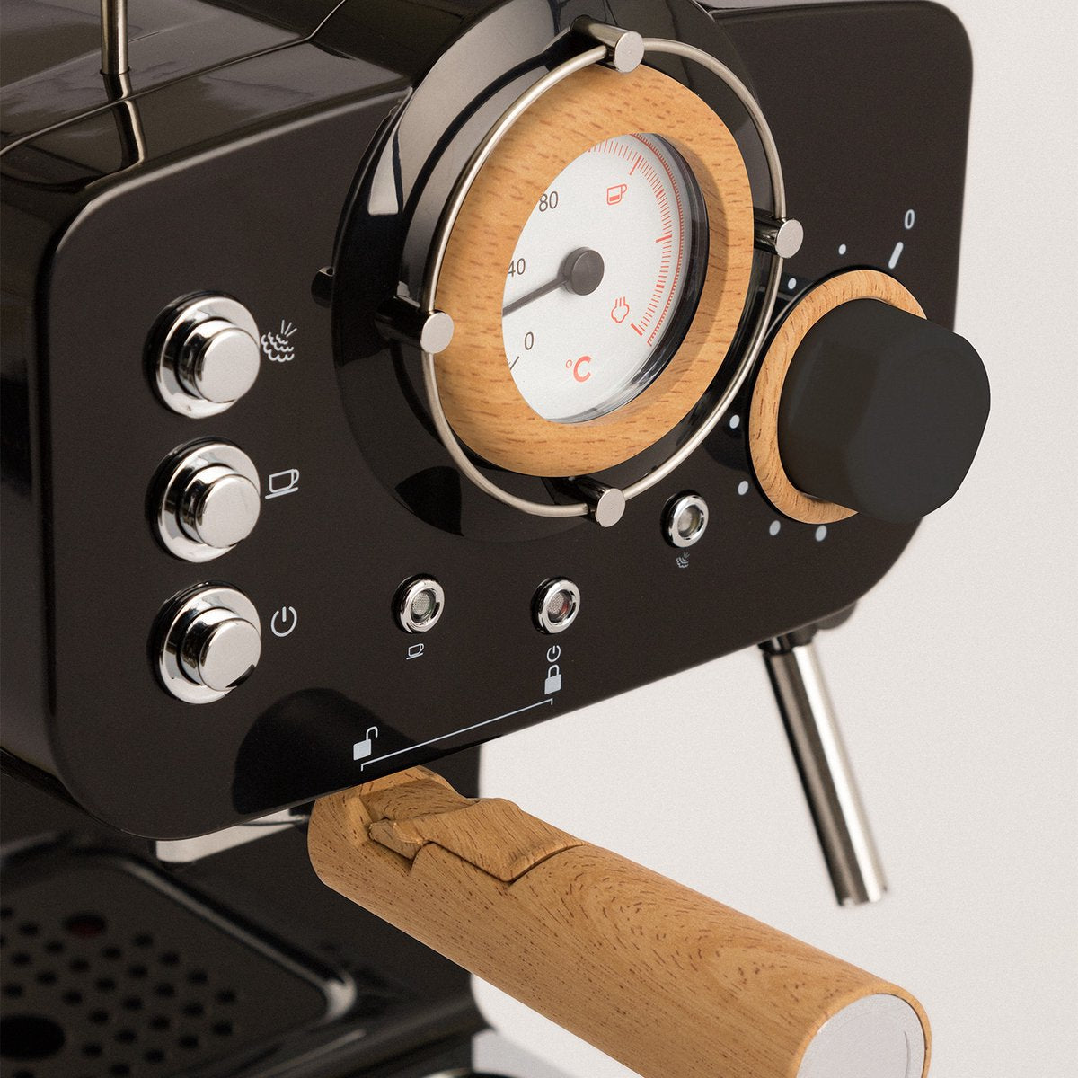 Create - Thera Retro Express Coffee Machine / Black & Natural Wood / 1100W