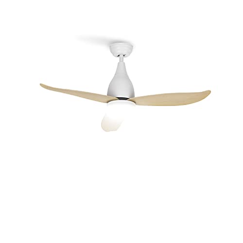 CREATE WindHelix ceiling fan with white light and natural wood blades, includes remote control