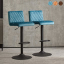 Ainpecca Bar Stools Set of 2 Velvet Chairs Diamond Stitch - Blue