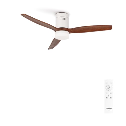 Create - Windcalm Patio Outdoor Ceiling Fan, White with Dark Wood Blades, Light, 40W, 6 Speeds, Programmable