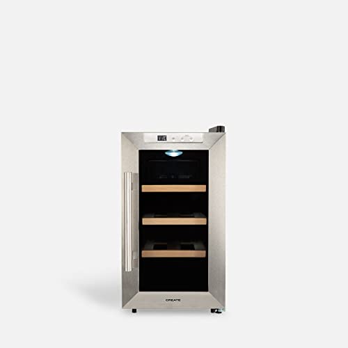 Create - Compact 8-Bottle Wood Wine Cooler with Energy-Efficient LED, Durable Design, 11º-18ºC