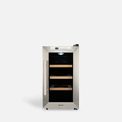 Create - Compact 8-Bottle Wood Wine Cooler with Energy-Efficient LED, Durable Design, 11º-18ºC