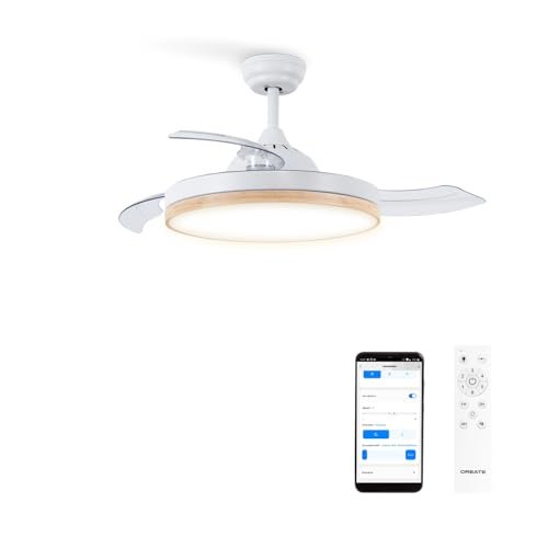 Create - Wind Clear Ceiling Fan with Light, WiFi, 6 Speeds, Retractable Blades, Quiet, Timer